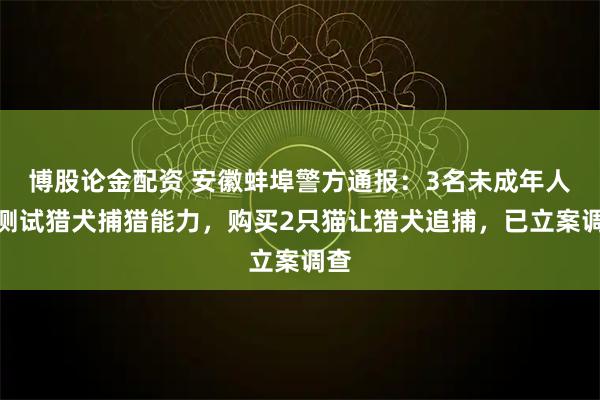 博股论金配资 安徽蚌埠警方通报：3名未成年人为测试猎犬捕猎能力，购买2只猫让猎犬追捕，已立案调查