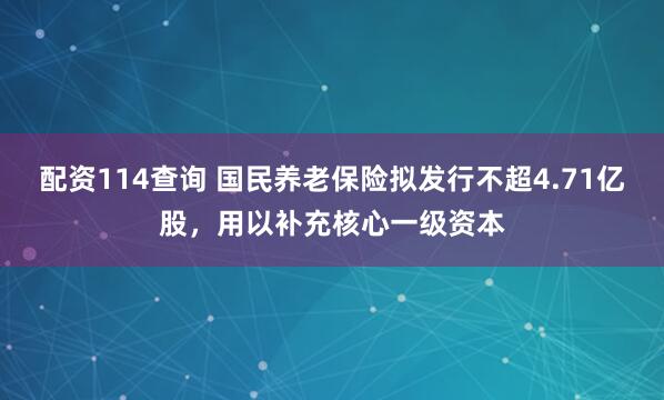 配资114查询 国民养老保险拟发行不超4.71亿股，用以补充核心一级资本